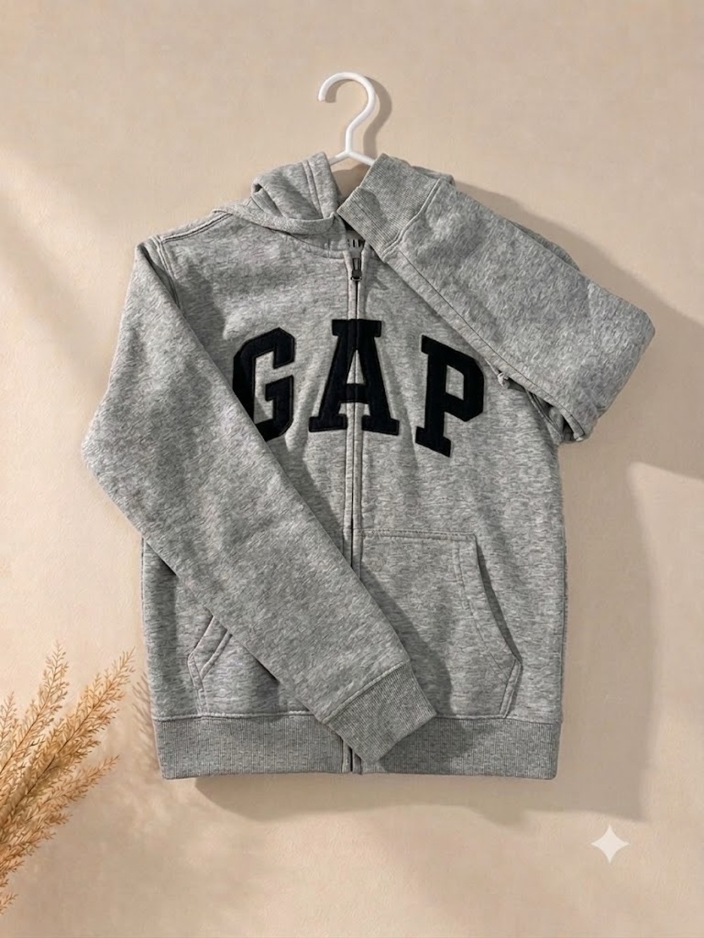 GAP - Light Gray Full-Zip Hoodie with Black Lettering